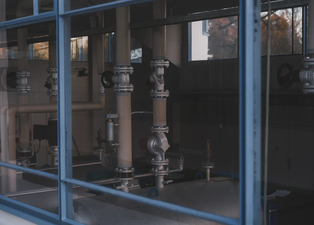 Industrial process piping and mechanical connections inside a facility